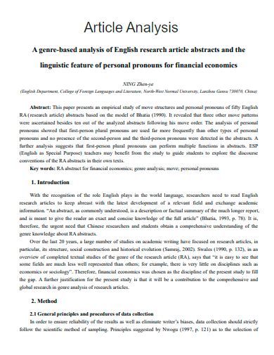 critical analysis of an article example pdf