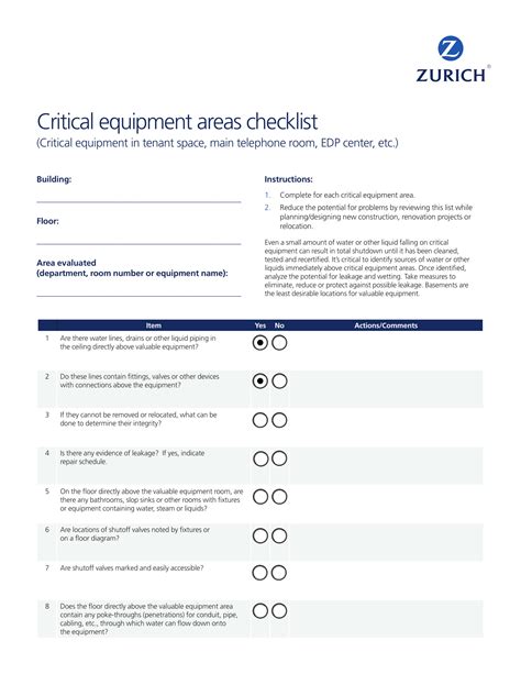 Critical Equipment List Example