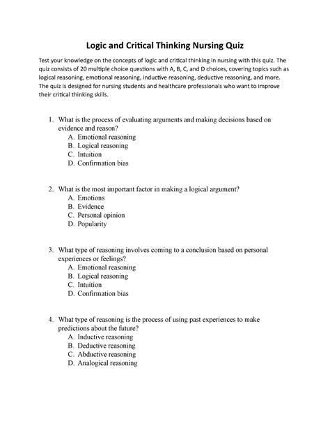 critical thinking nursing interview questions and answers quizlet