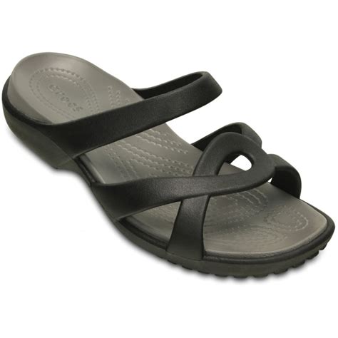 croc women strap sandals walking black size 6