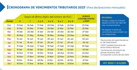 cronograma declaracion sunat 2023 mensual