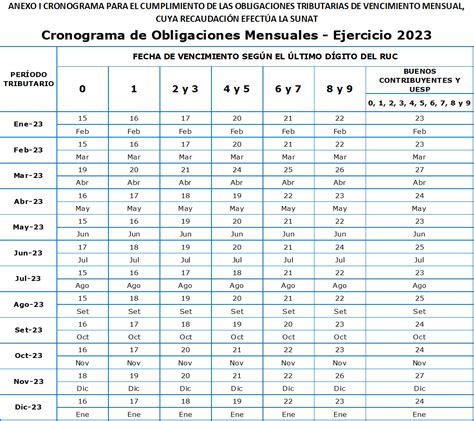 cronograma declaraciones sunat 2023