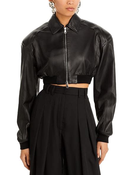cropped bomber leather jacket