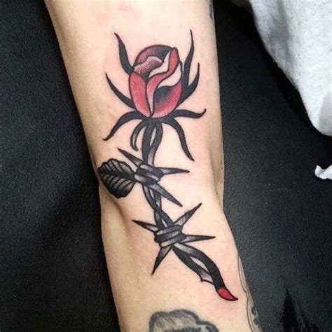 Awasome Cross Rose Barbed Wire Tattoo Designs Ideas