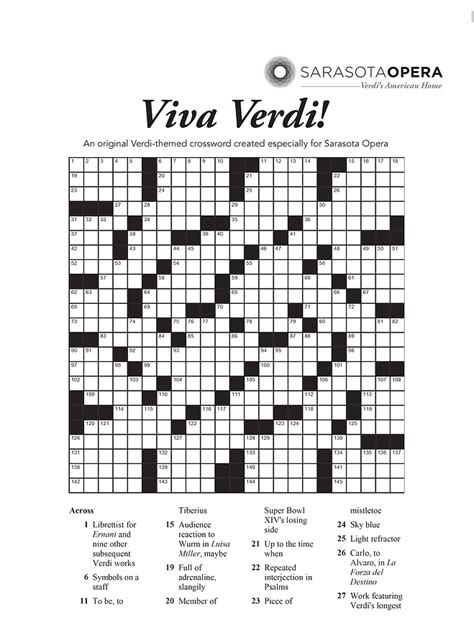 Crossword Puzzle Clue Verdi Opera SULTRO
