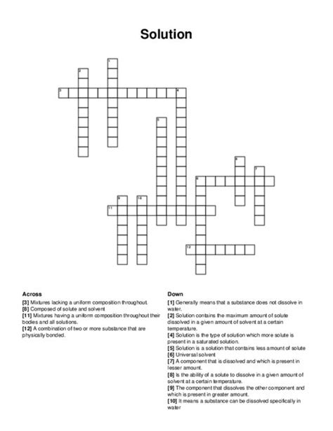 Example of a crossword puzzle solution sheet