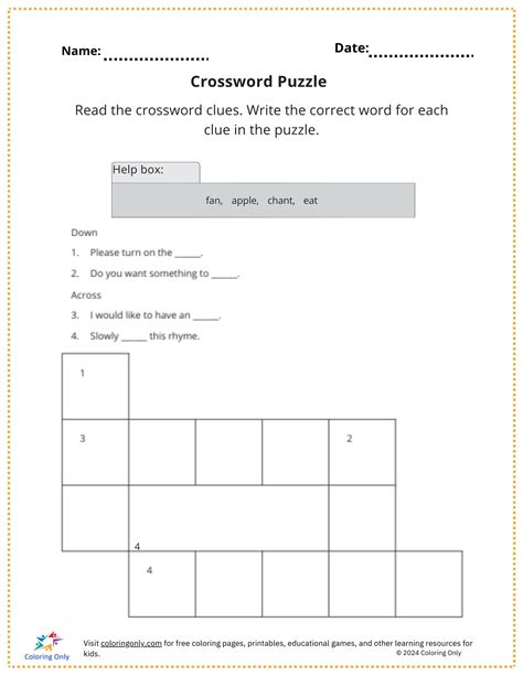 Example of a crossword puzzle worksheet