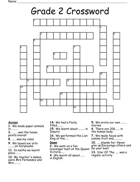 Crossword Puzzles Grade 2