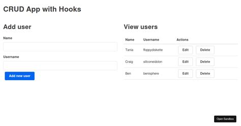 Crud Operation In React Js Using Hooks Codesandbox
