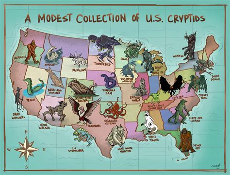 "Map Of Cryptids In The US" Tshirt by whitepaperbag Redbubble