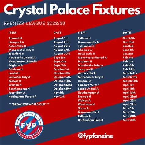 crystal palace fixtures 2022 23