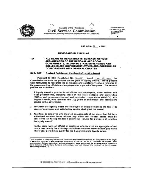 csc memorandum circular no. 06 s. 2002