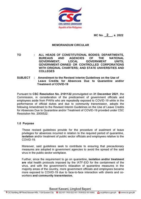 csc memorandum circular no. 2 s. 2022