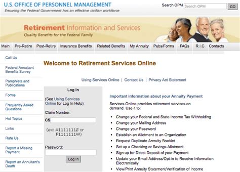 csrs retirement services online opm