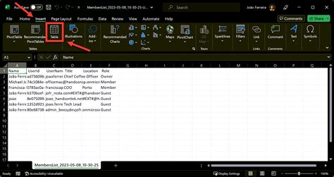 csv to new excel table