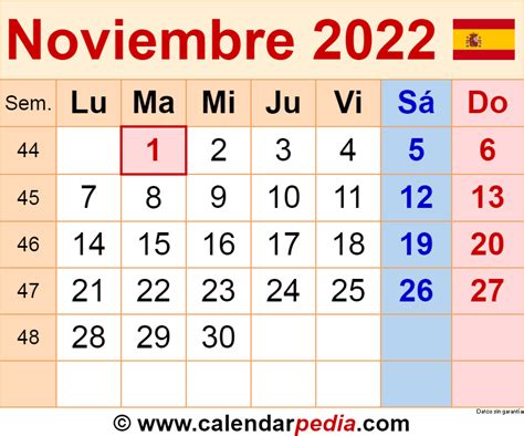 cuantos dias tiene noviembre 2022