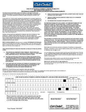 Manufacturer’S Limited Warranty For Cub Cadet 109
