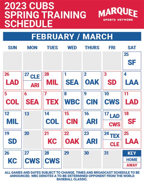 cubs baseball spring training schedule