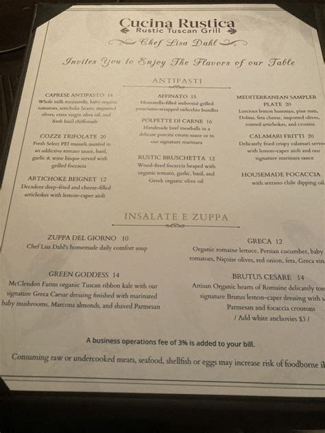 cucina rustica drinks menu
