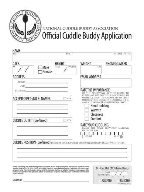 Cuddle Buddy Application Fill Online, Printable, Fillable, Blank