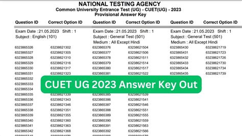 cuet ug answer key 2023 release date
