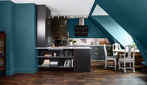 Cuisine Noir Mur Bleu Canard Adopter Cette Couleur Dans Votre Déco