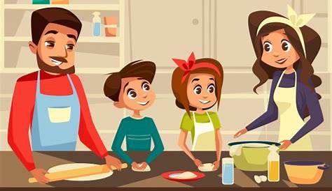 Cuisiner En Famille Dessin Heureuse Avec Les Parents Et Les fants