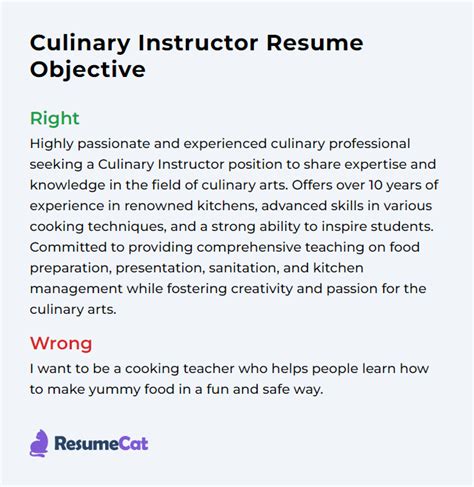 culinary career objective examples