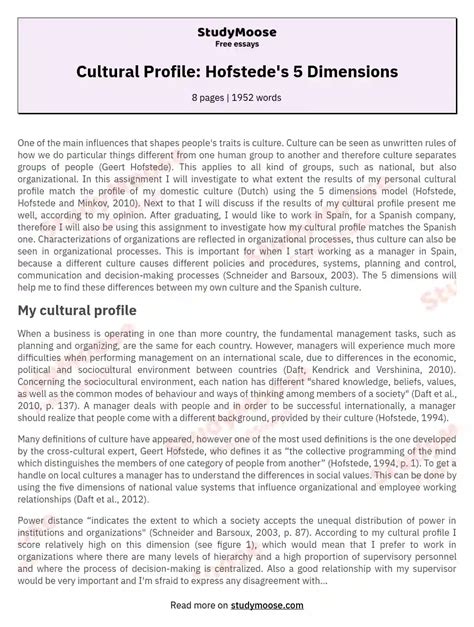 cultural profile example