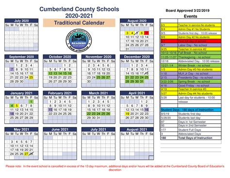 Cumberland County Schools Traditional Calendar
