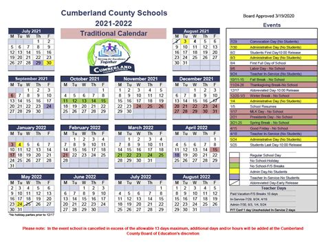 cumberland regional high school calendar