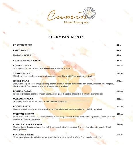 Cumin Kitchen & Banquets Menu