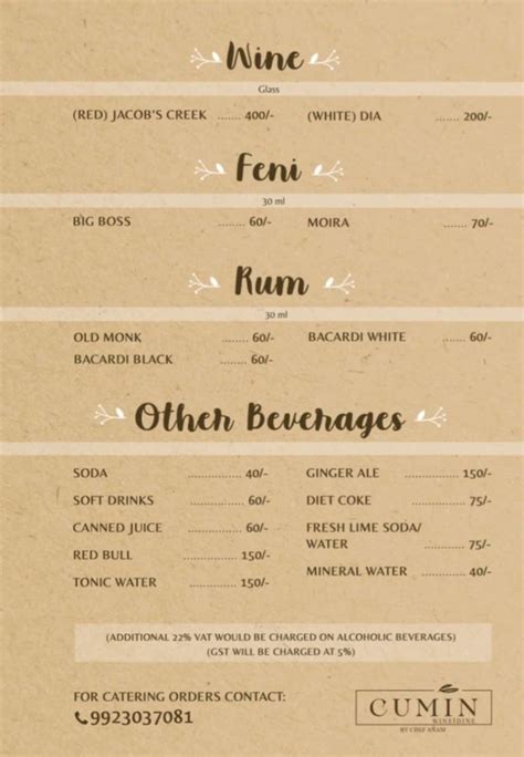 Cumin Menu Kalamazoo