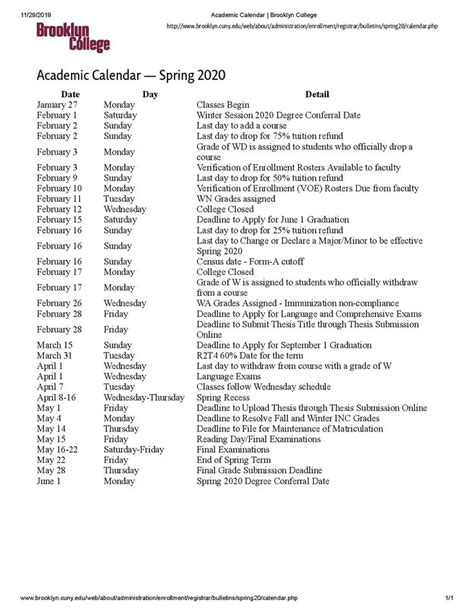 Cuny Spring Calendar