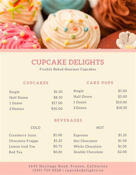 Free Vector Nice cupcake bakery menu template