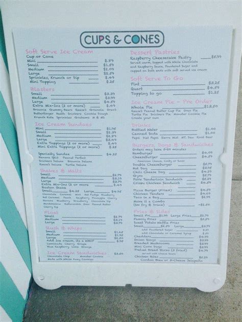 cups and cones menu