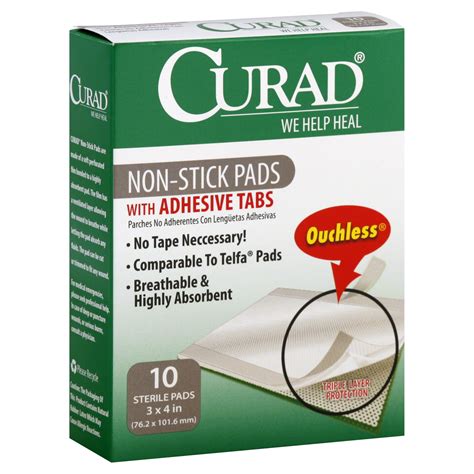 curad non-stick pads with adhesive tabs