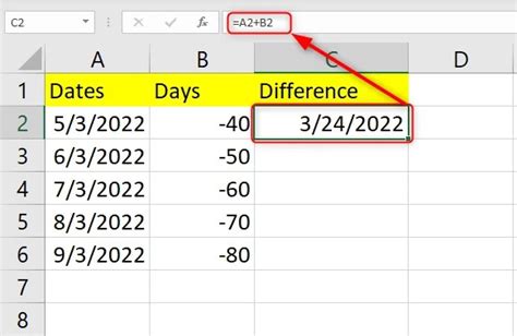 current date minus date formula in excel
