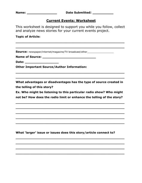 Current Events Worksheet Free Download