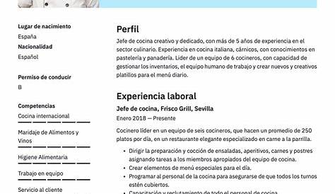 ᐉ Ejemplo de Currículum chef | Plantilla + Guía