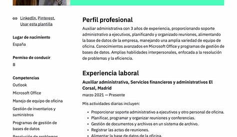 Currículum para Auxiliar Administrativo - Crea tu CV GRATIS - 18 plantillas