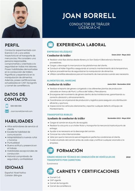 Curriculum Vitae para Chofer o Conductor (Ejemplo Gratis)