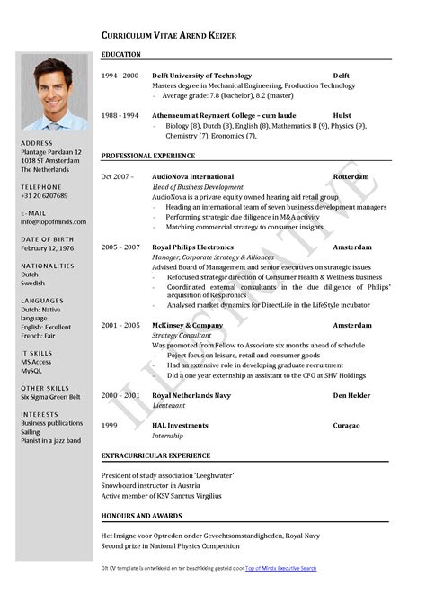 curriculum vitae example word