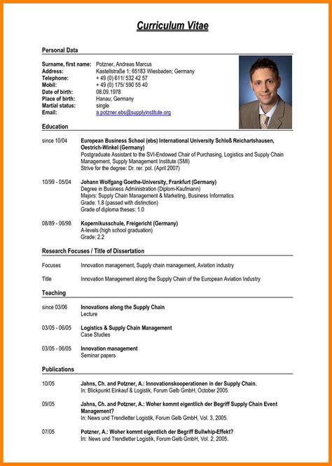 curriculum vitae sample format for job application