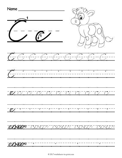 Letter C Cursive Handwriting Worksheets Download Printable Cursive