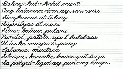 cursive writing in tagalog examples
