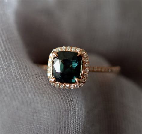 cushion cut green sapphire engagement ring