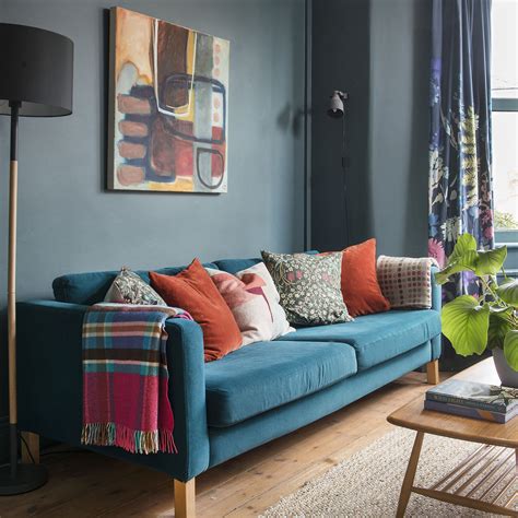 Cushions On Blue Sofa