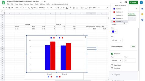 Error bars in Excel standard and custom