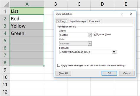 custom data validation in excel examples